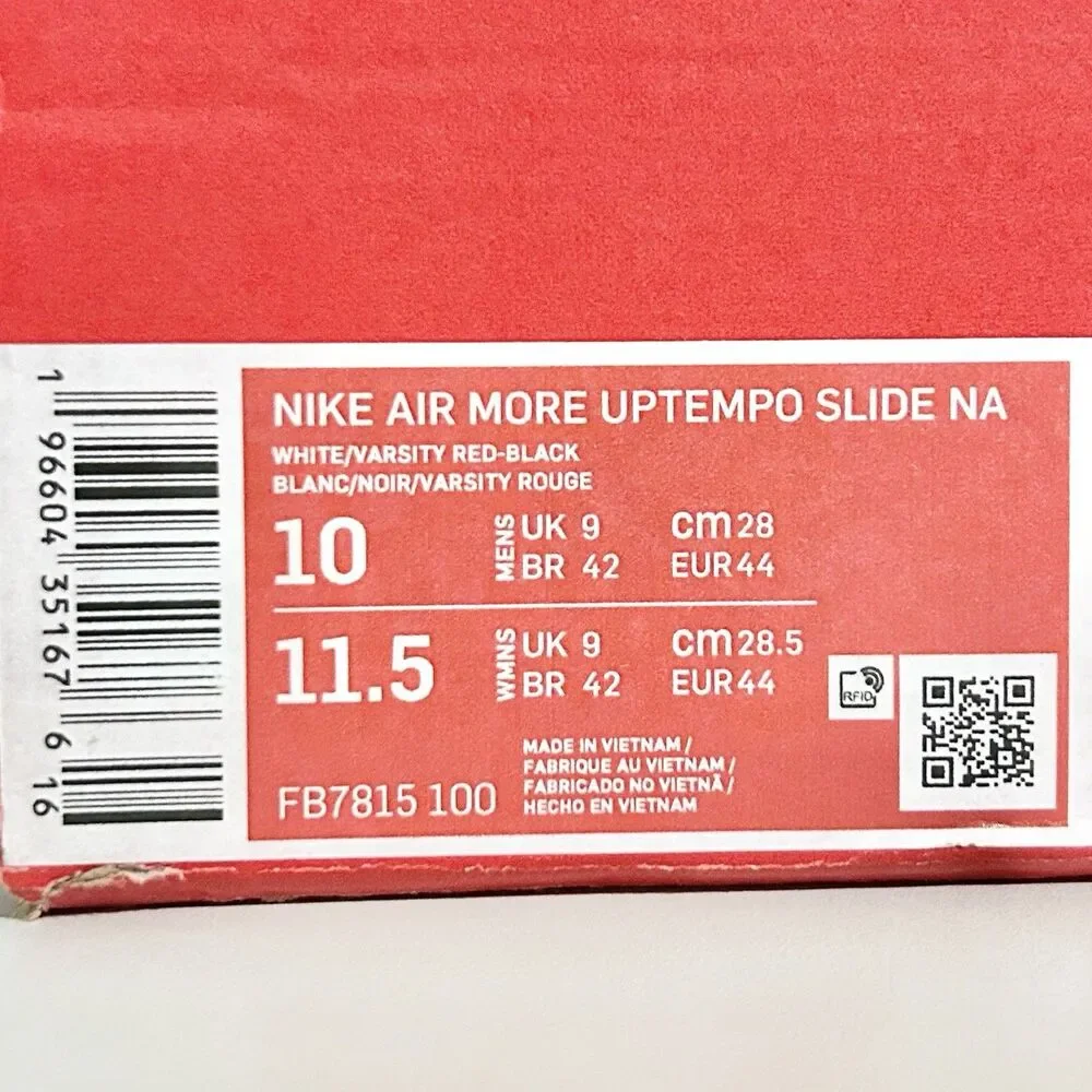 Nike Air More Uptempo “White Black Red” Men’s Size 10 Cushioned Lifestyle Slides